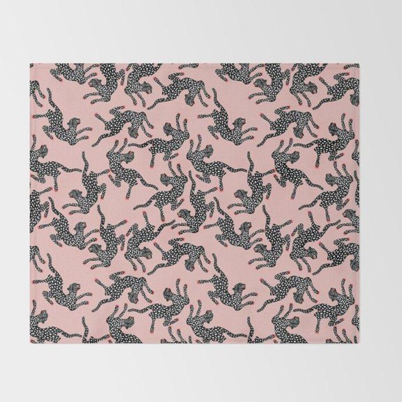 Dotted Leaping Monkey Pink and Charcoal Fleece Blanket, 280 GSM Polyester Fleece, Playful Animal Pattern