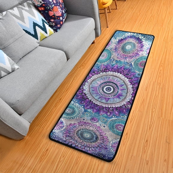 Dotted Mandala Flowers Long Floor Mat Runner Rug Area Mat Noise Reduction Water Absorbent Non-Slip 72" x 24"