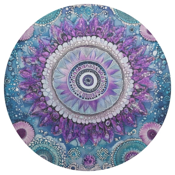Dotted Mandala Flowers PVC Round Grid Placemat Table Mat Set 6 Pcs 15.4" x 15.4"