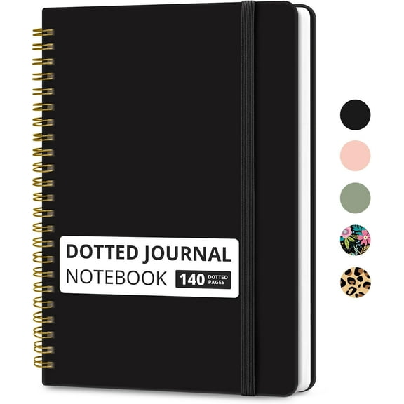 Dotted Spiral Journal Notebook for Women & Men, 140 Pages, Bullet Dotted Notebook for Journaling & Note Taking, Journals for Writing, A5(6"x8") - Black