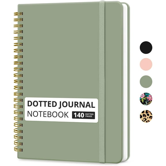 Dotted Spiral Journal Notebook for Women & Men, 140 Pages, Bullet Dotted Notebook for Journaling & Note Taking, Journals for Writing, A5(6"x8") - Green