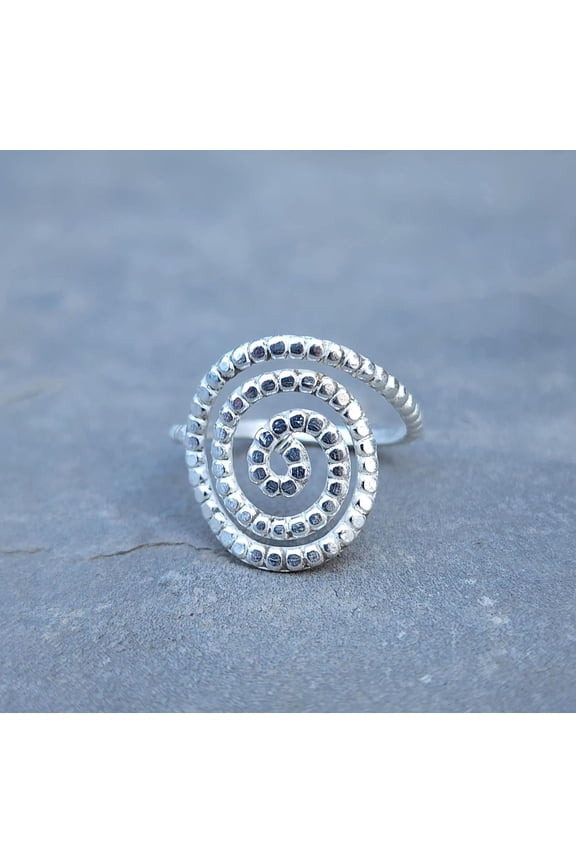 Dotted Spiral Ring Handcrafted Sterling Silver Ring Minimalist Womenâ€™s Swirl Wrap Band Gift for Her Elegant Boho Jewelry Statement