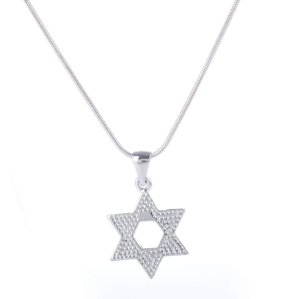 HOLY LAND MARKET Dotted style Star of David pendant with chain - Rhodium plated