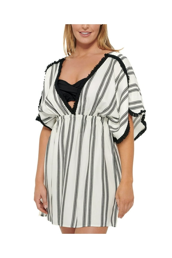Women's Stripe Dress Swim Cover Up Black/White XL New