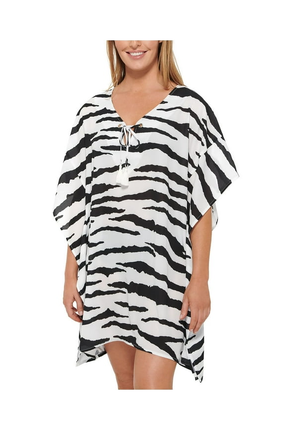 BLACK/WHITE Spell Bound Caftan Swim Cover-Up Dress, US Small