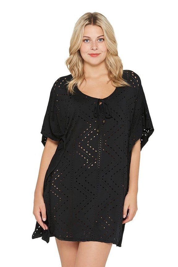 Beachwear Mayan Diamond Laser Cut Grommet Detail Tunic Cover up