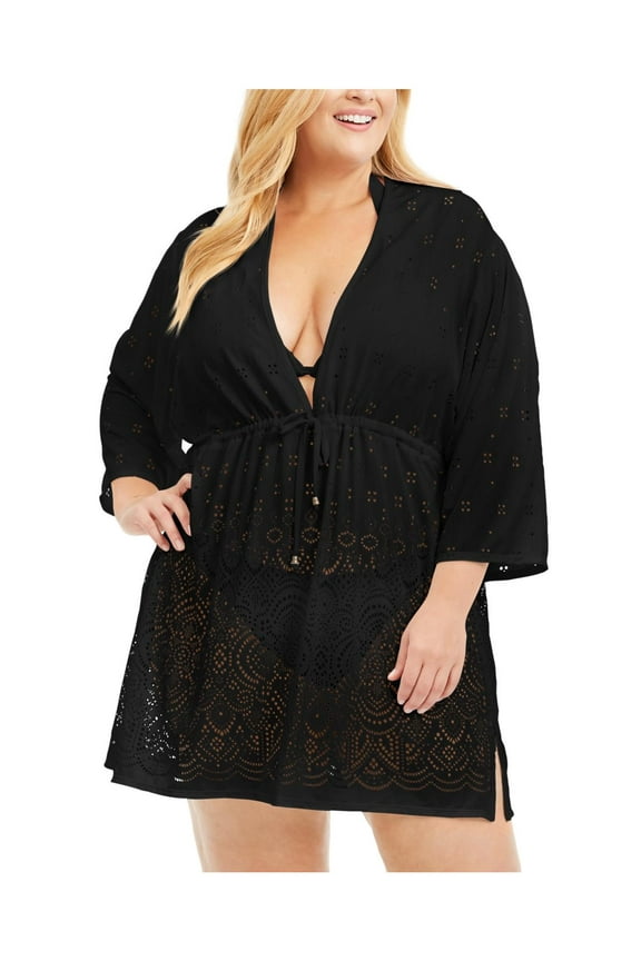 Womens Plus Plunging Tunic Swim Top Cover-Up