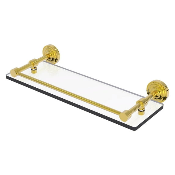 Dottingham 16-in Glass Shelf with Gallery Rail in Polished Brass