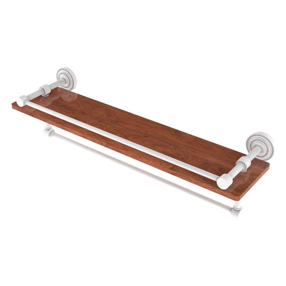 Dottingham 22'' IPE Ironwood Shelf with Gallery Rail and Towel Bar in Matte White