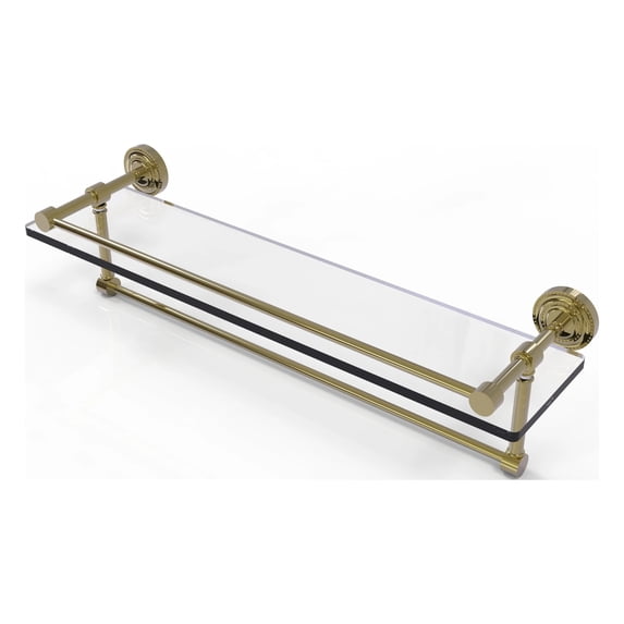 DT-1TB/22-GAL-UNL Dottingham 22 Inch Gallery Glass Shelf with Towel Bar, Unlacquered Brass