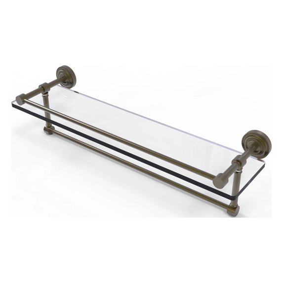 Dottingham 22-in Gallery Glass Shelf with Towel Bar in Antique Brass