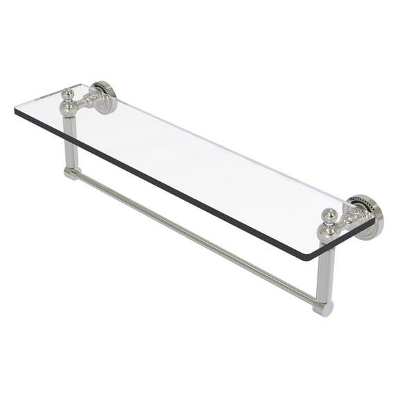 Dottingham 22-in Glass Vanity Shelf with Integrated Towel Bar in Satin Nickel