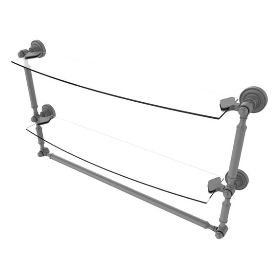 Dottingham 24'' Two Tiered Glass Shelf with Integrated Towel Bar in Matte Gray