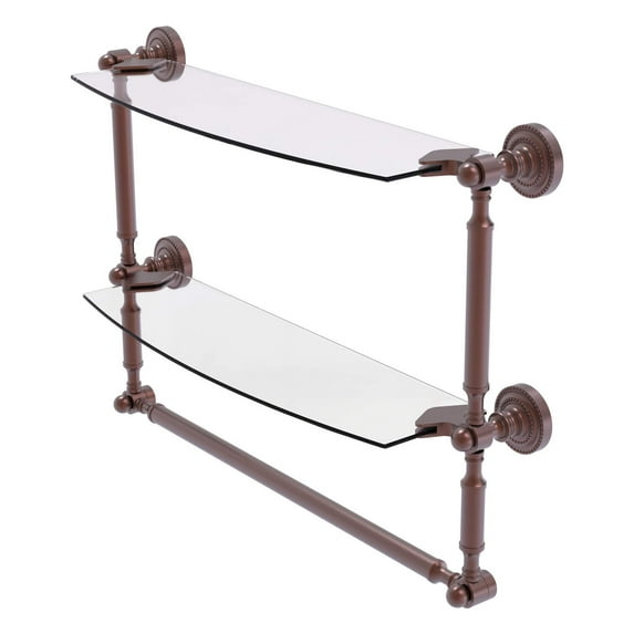 Dottingham Collection 18-in Two Tiered Glass Shelf with Integrated Towel Bar in Antique Copper
