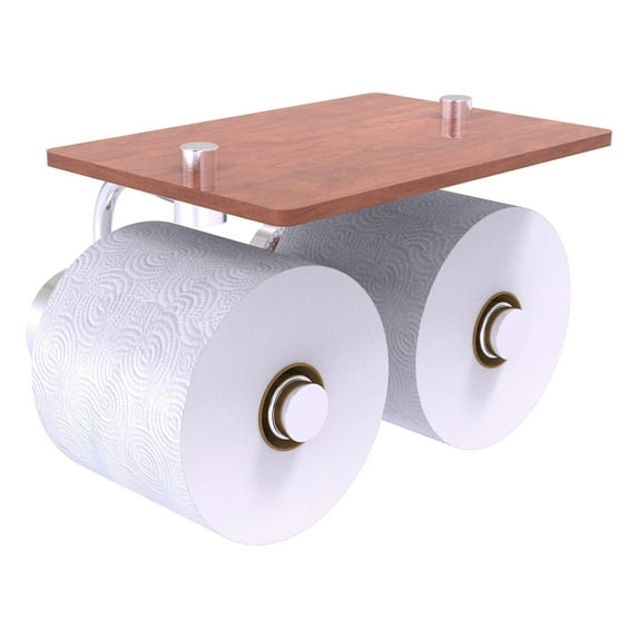 Dottingham Collection 2 Roll Toilet Paper Holder with Wood Shelf - Satin Chrome