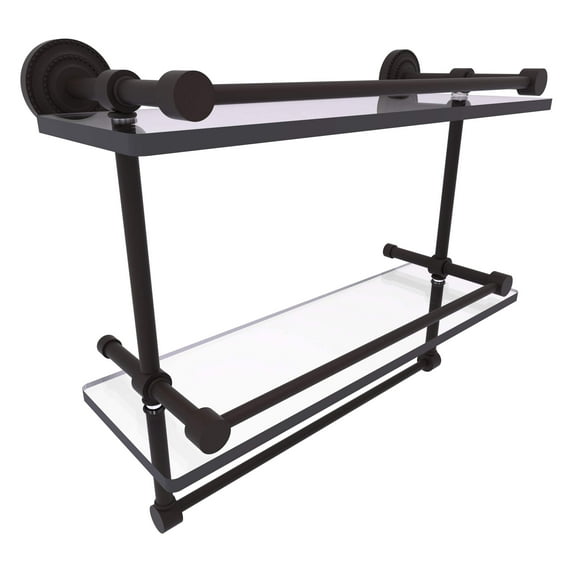 Dottingham Collection Gallery Rail Double Glass Shelf with Towel Bar - Oil Rubbed Bronze / 16 Inch