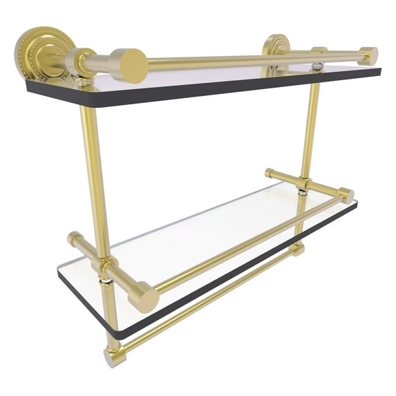 Dottingham Collection Gallery Rail Double Glass Shelf with Towel Bar - Satin Brass / 16 Inch