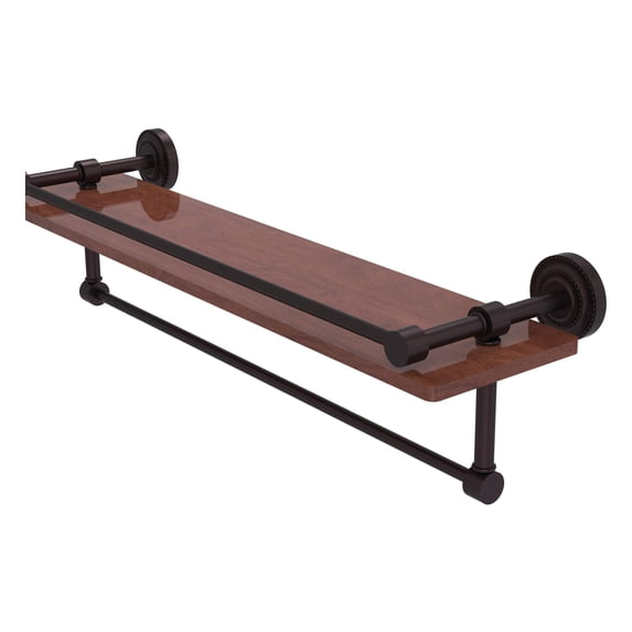 Dottingham Collection IPE Ironwood Shelf with Gallery Rail and Towel Bar - Antique Bronze / 22 Inch