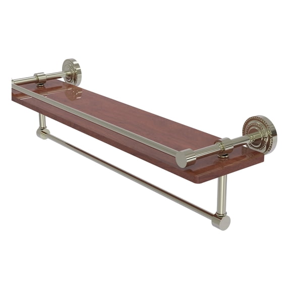 Dottingham Collection IPE Ironwood Shelf with Gallery Rail and Towel Bar - Polished Nickel / 22 Inch