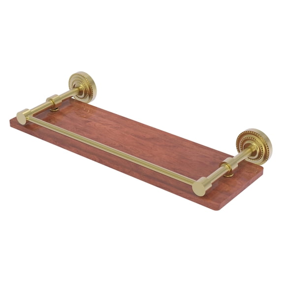 DT-1-16-GAL-IRW-SBR Dottingham Collection 16 Inch Solid IPE Ironwood Shelf with Gallery Rail, Satin Brass