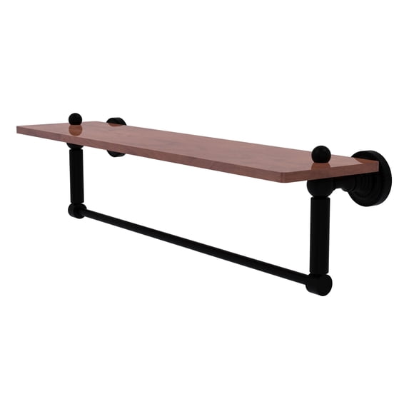 Dottingham Collection Solid IPE Ironwood Shelf with Integrated Towel Bar - Matte Black / 22 Inch