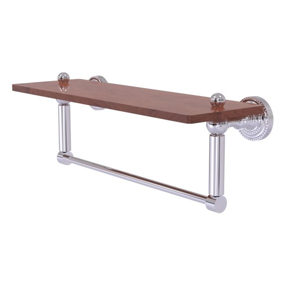 Dottingham Collection Solid IPE Ironwood Shelf with Integrated Towel Bar - Polished Chrome / 16 Inch