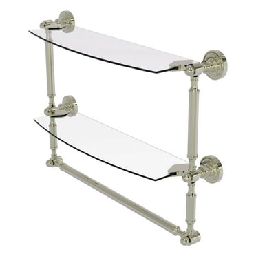 Dottingham Collection Two Tiered Glass Shelf with Integrated Towel Bar - Polished Nickel / 18 Inch