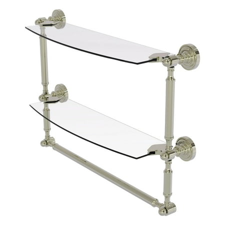Dottingham Collection Two Tiered Glass Shelf with Integrated Towel Bar - Polished Nickel / 18 Inch