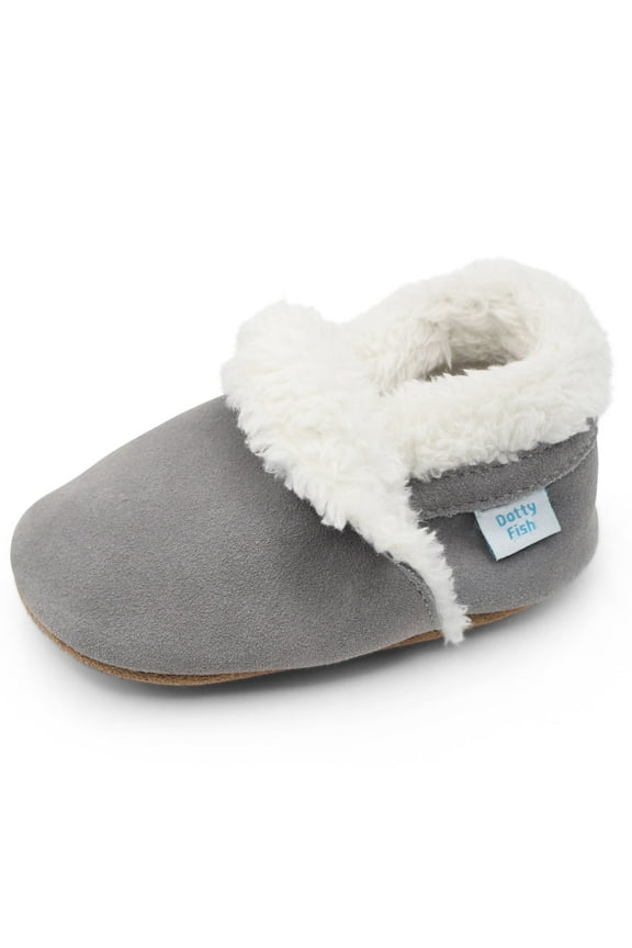 Baby Suede Slippers - Non-Slip, Soft Fleece-Lined – Pale Gray, 6-12 Months