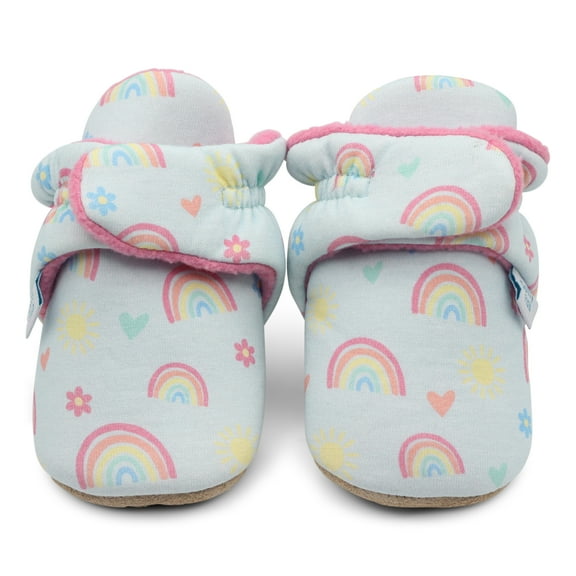 Dotty Fish Soft Cotton Baby Booties - Non-Slip, Warm Fleece Lined – Rainbows, 6-12 Months