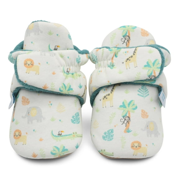 Dotty Fish Soft Cotton Baby Booties - Non-Slip, Warm Fleece Lined – Safari, 6-12 Months