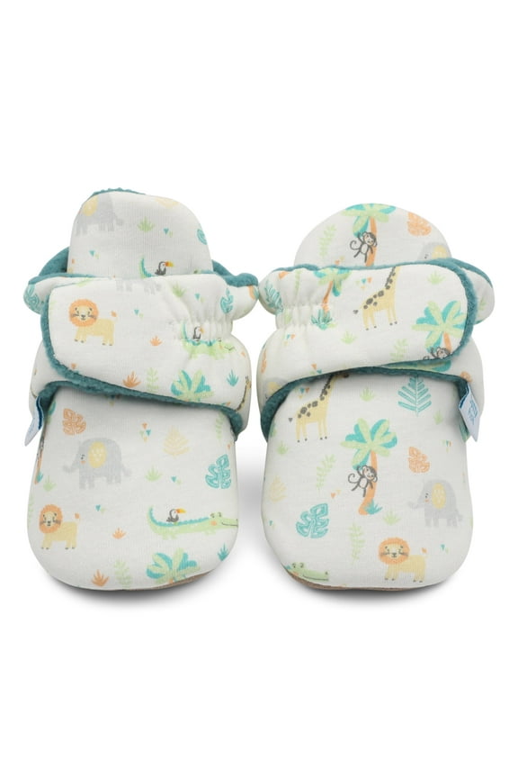 Soft Cotton Baby Booties - Non-Slip, Warm Fleece Lined – Safari, 6-12 Months