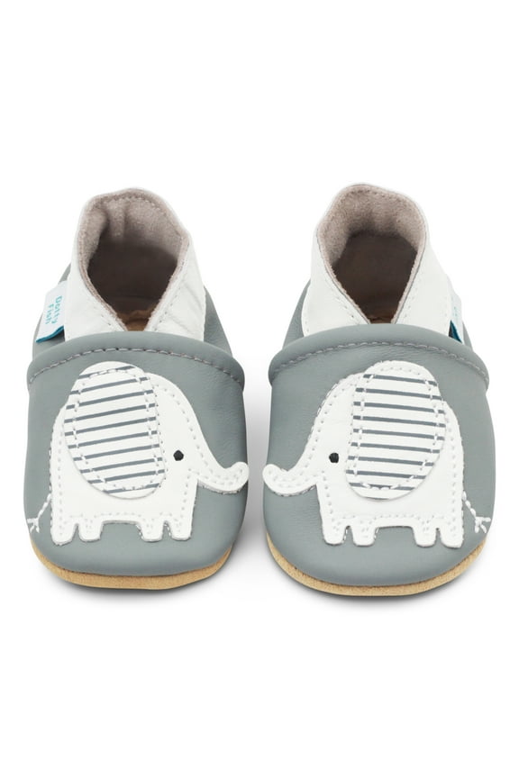 Soft Sole Leather Baby Shoes - Little Grey Elephant - 6-12 Months