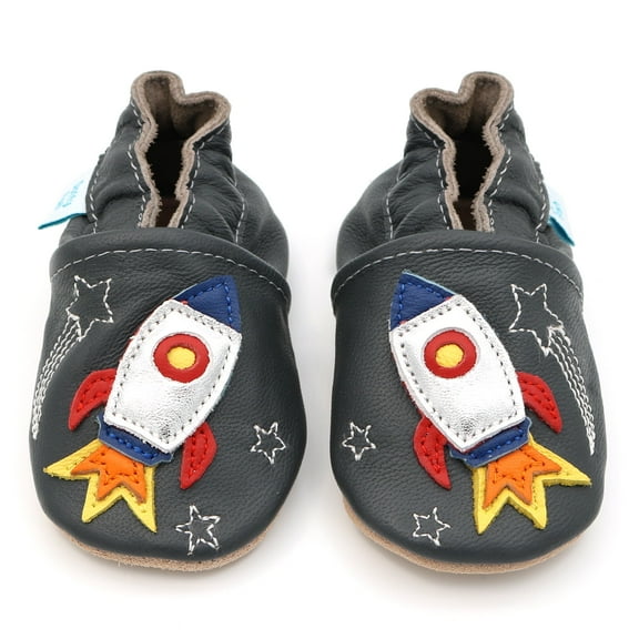 Dotty Fish Soft Sole Leather Toddler Shoes - Gray Space Rocket - 12-18 Months