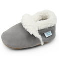 thumbnail image 1 of Dotty Fish Toddler Suede Slippers - Non-Slip, Soft Fleece-Lined – Pale Gray, 18-24 Months, 1 of 6