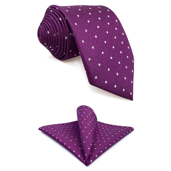 Dotty Necktie and Pocket Square Set for Men Dark Magenta Purple Plum White Dots Mens Tie Medium 57.5"