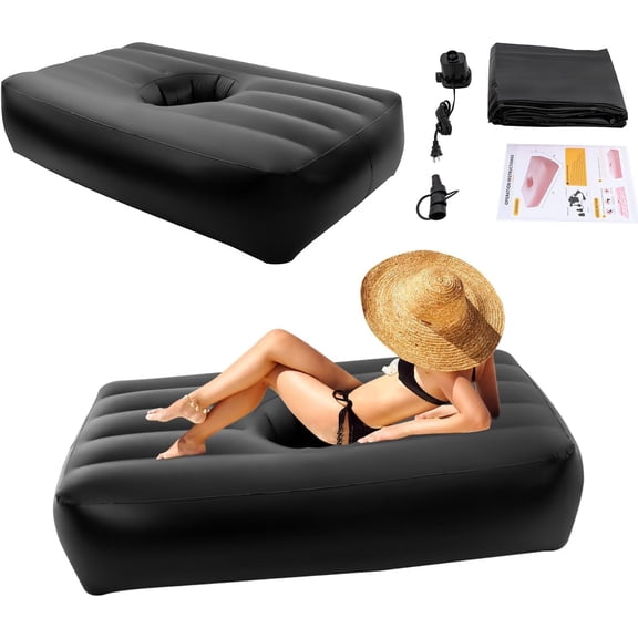 DouSeiAi Inflatable Bed with Hole 72x40x17 Inch, PVC Air Mattress for BBL Surgery Recovery, Camping, Traveling, Hiking, Guest Bed, Home Use, with Electric Pump, Black