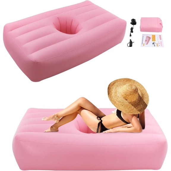 DouSeiAi Inflatable Bed with Hole 72x40x17 Inch, PVC Air Mattress for BBL Surgery Recovery, Camping, Traveling, Hiking, Guest Bed, Home Use, with Electric Pump, Pink