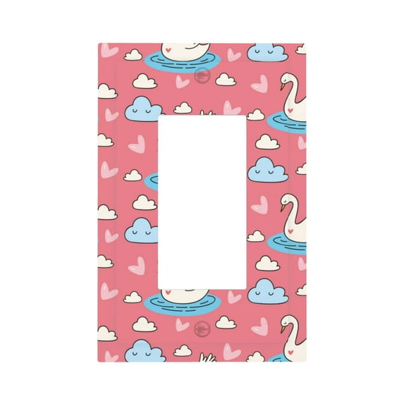 DouZhe 1-Gang Decorator/Rocker Wallplate, Cute Swan Doodle Pink Decorative Wall Plates