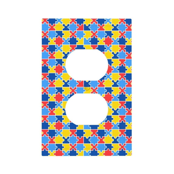 DouZhe 1-Gang Duplex Outlet Cover, Autism Day Colorful Puzzle Decorative Wall Plates