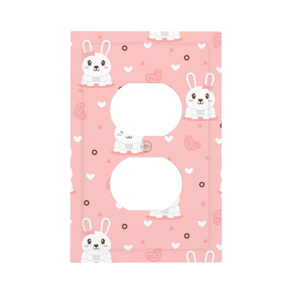 DouZhe 1-Gang Duplex Outlet Cover, Cartoon Pink Pretty Rabbit Decorative Wall Plates