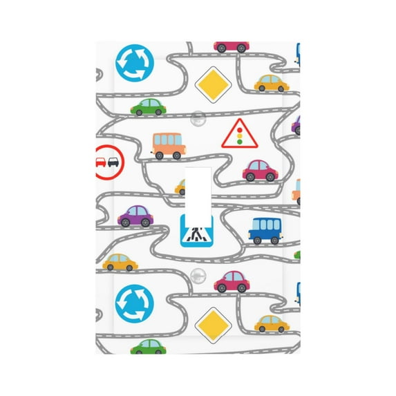 DouZhe 1-Gang Toggle Switch Wallplate, Cartoon Buses Cars Roads Decorative Wall Plates