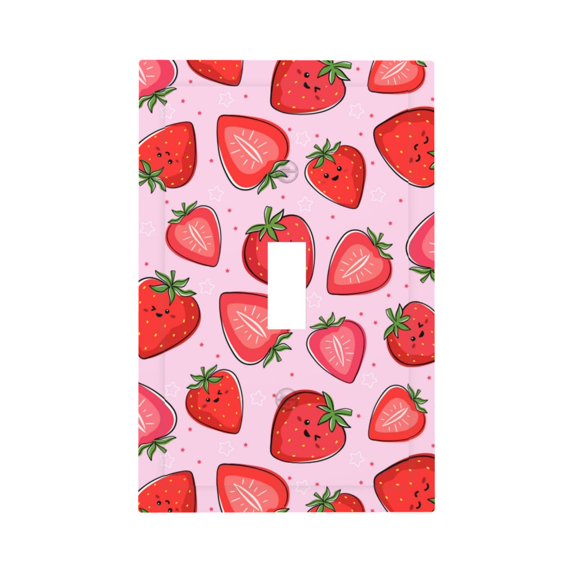 DouZhe 1-Gang Toggle Switch Wallplate, Kawaii Pink Red Strawberry Decorative Wall Plates