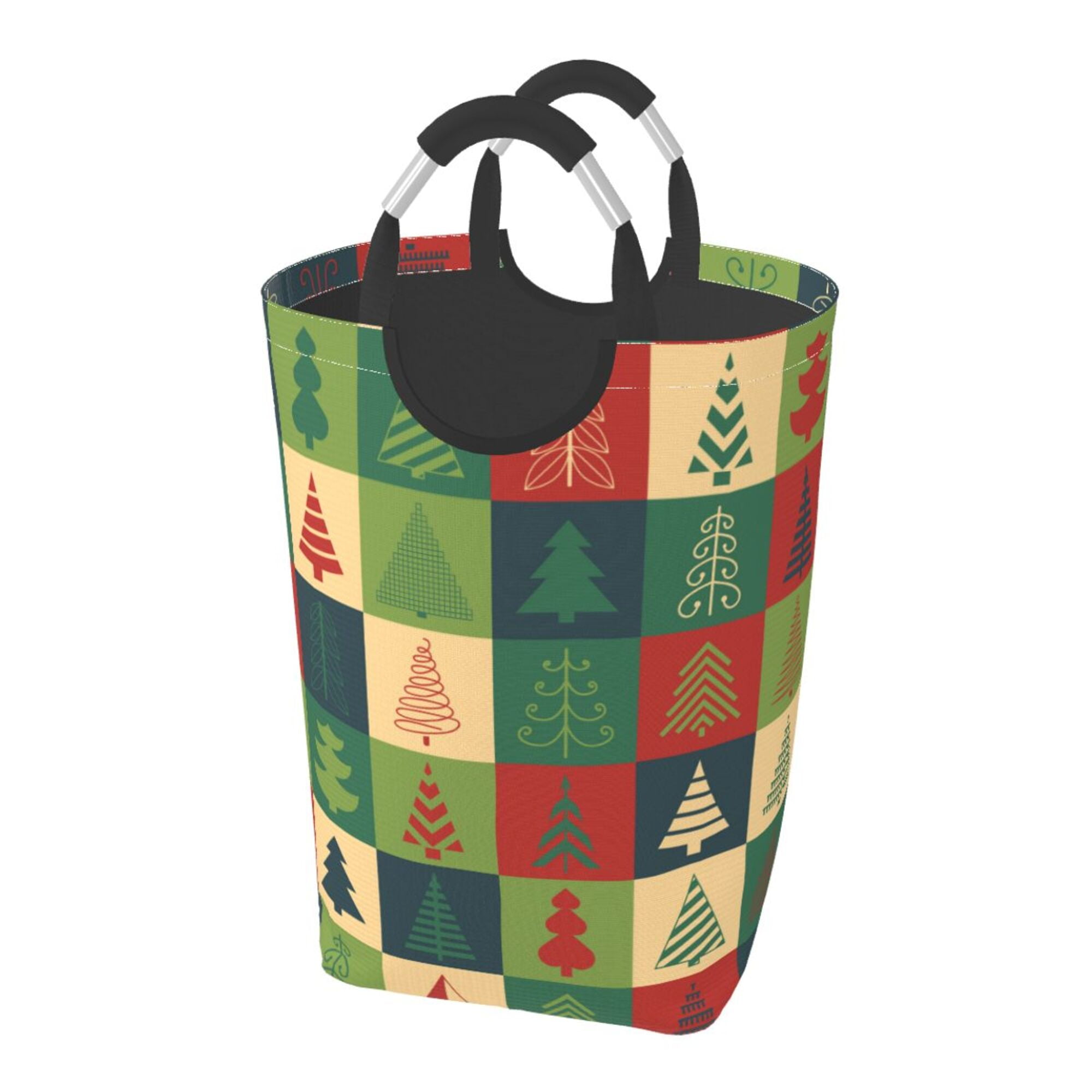 DouZhe 50L Rectangular Laundry Basket, Green Christmas Trees Prints