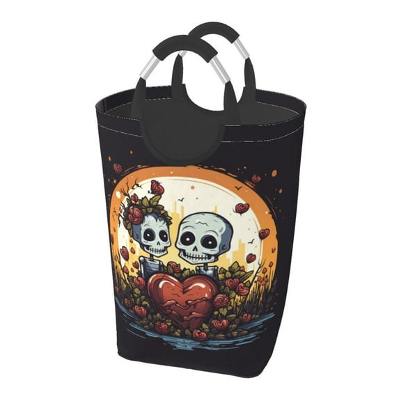 DouZhe 50L Rectangular Laundry Basket, Zombie Skull Love Prints Waterproof Foldable Laundry Hamper with Aluminum Handles