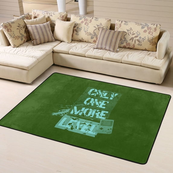 DouZhe Abstract Green Game Mode Slogan Pattern Area Rugs Non-Slip Machine Washable Floor Mat, Only One Mode Level Sticker Game Console Style Carpet Doormat, 63x48 inches