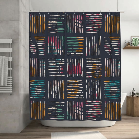 DouZhe Abstract Modern Lines Pattern Shower Curtain, Waterproof Bath Curtains for Bathroom Decorations, 72 x 72 inches