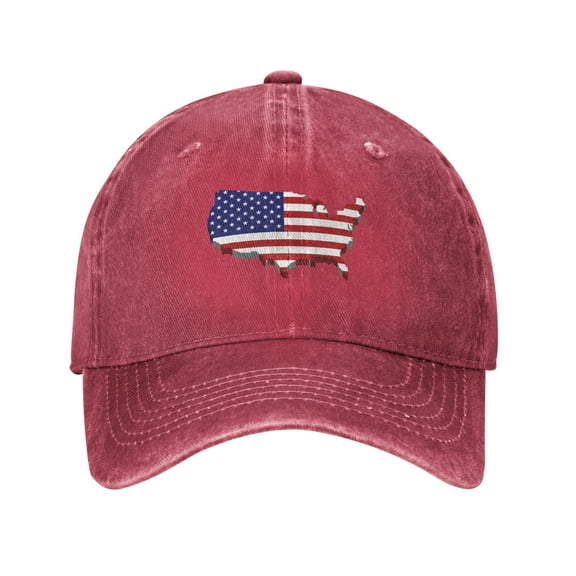 DouZhe Adjustable Washed Cotton Baseball Cap - America Nation Map Flag Prints Vintage Dad Hat Unisex Sports Caps (Red)