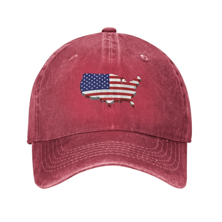 DouZhe Adjustable Washed Cotton Baseball Cap - America Nation Map Flag  Prints Vintage Dad Hat Unisex Sports Caps (Red)