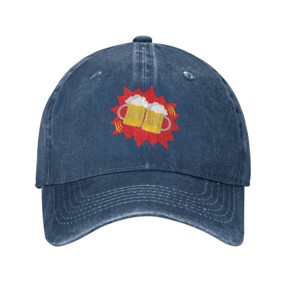 DouZhe Adjustable Washed Cotton Baseball Cap - Beer Glasses Cheers Prints Vintage Dad Hat Unisex Sports Caps (Blue)